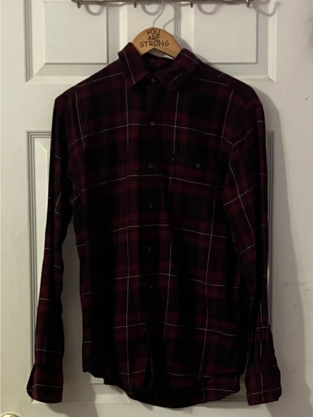 Bass Men's Dark Burgundy and Black Plaid Button-Down Shirt